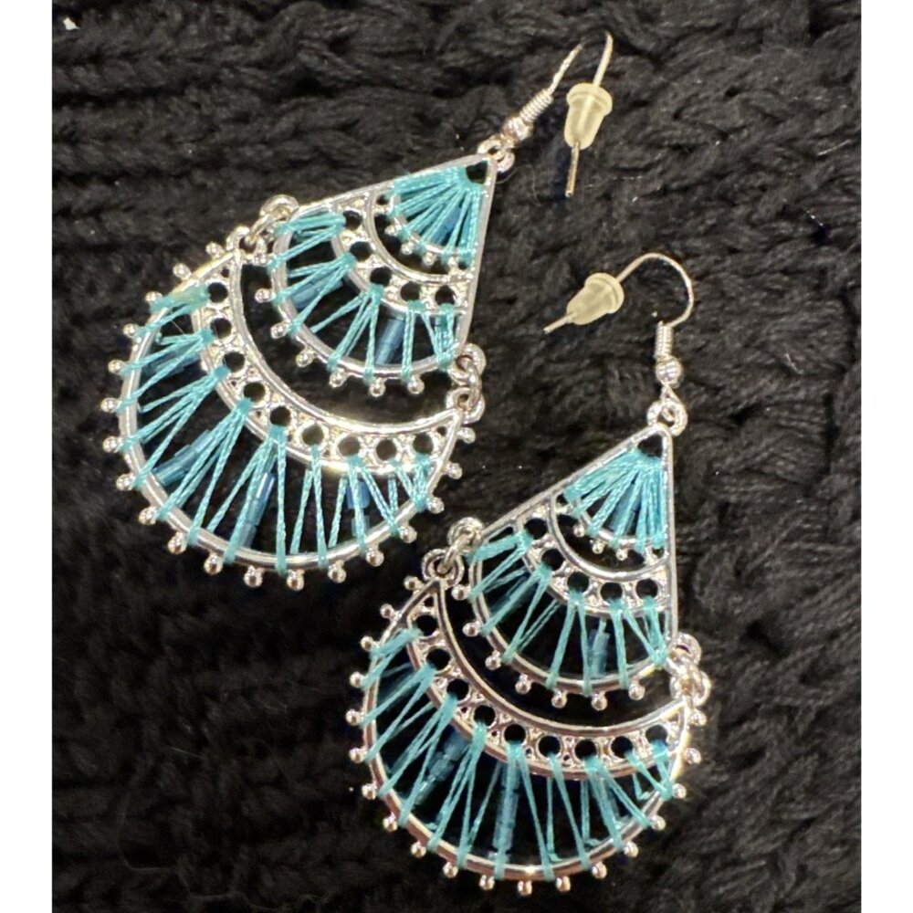 Sequin Brand Earrings Teardrop Dangle Bohemian Bronze Tone Length 3.5 In